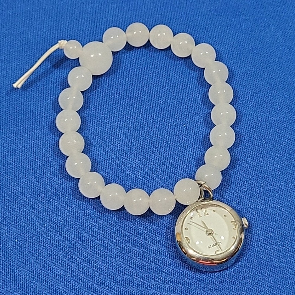 Quartz Watch Charm On Beaded Slip-On Bracelet Classic Minimalist Untested